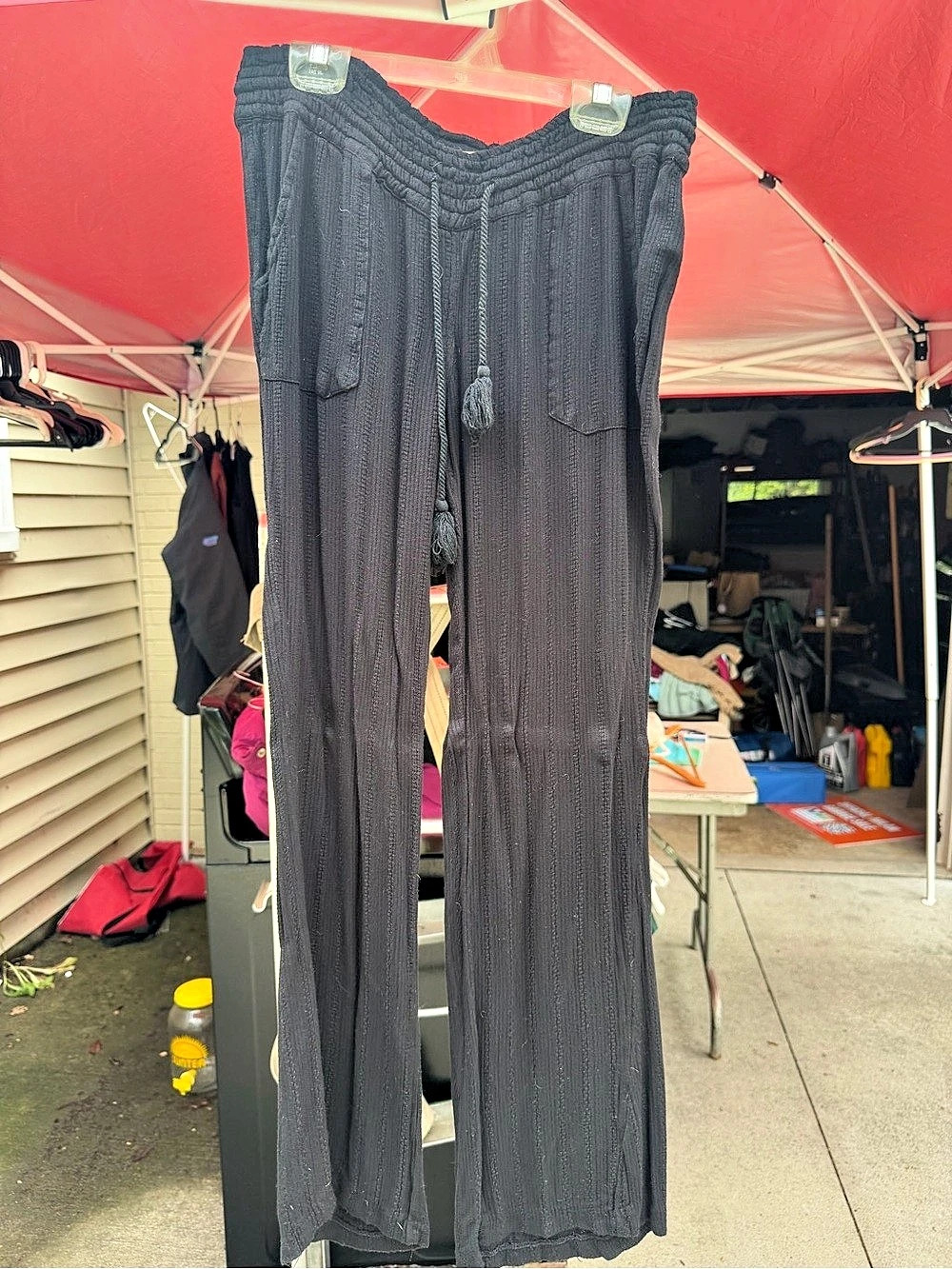 ROXY Wide Leg Linen Pants in Black Size Medium